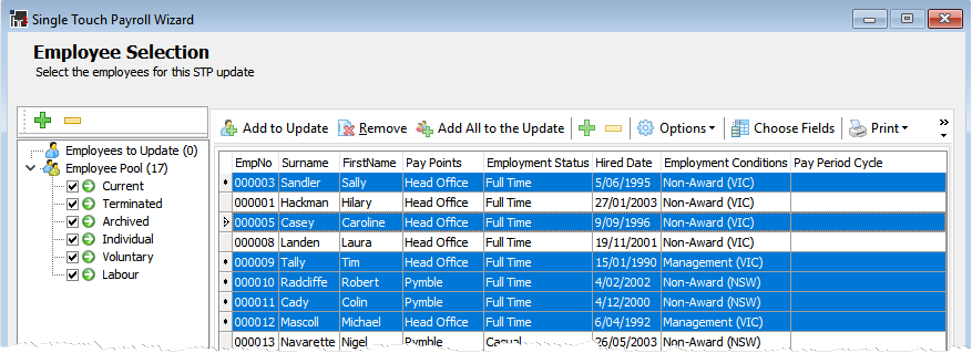 STP Update select employees