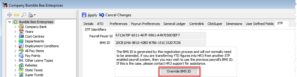 STP - Override BMS ID
