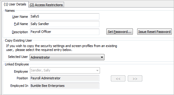 The User's details in the security pane