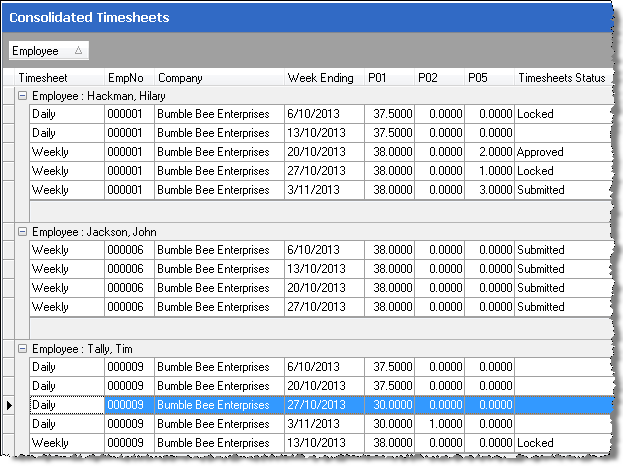 Consolidated Timesheets example