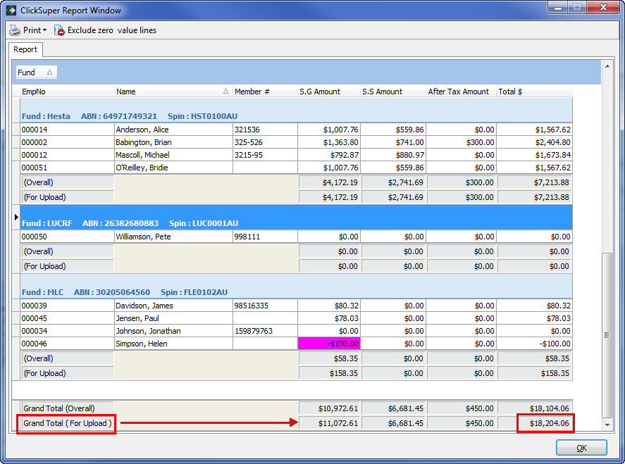 Total Reconciliation Report ClickSuper