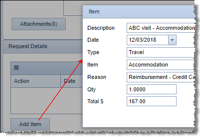 Add Item to Expenses Request