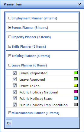 Planner Items Window