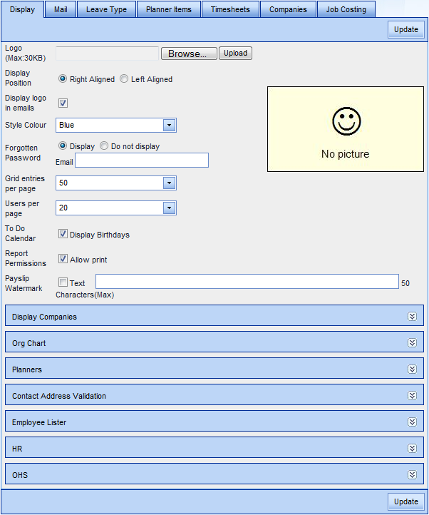 The Display tab in System Options