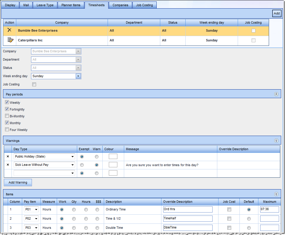 System Options - Timesheets with details