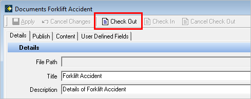 The Check Out button in the Documents window