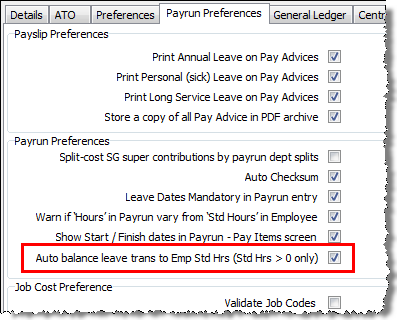 Payrun Preferences - Auto Balance