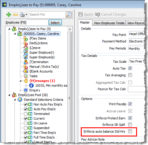 Payrun 'Enforce Auto Balance' option