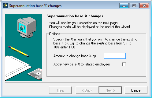 Change Super Base Rate % window