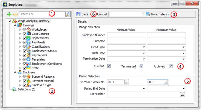 Main areas of Advanced Filter screen