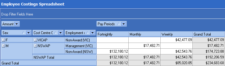 This is the results spreadsheet based on the complex criteria of Male in the NSWAP Cost Centre Code, or Females in the VICAP Cost Centre Code.