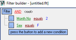 This is an example of a simple filter, where Month number equals '2', and Sex equals Female.