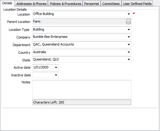 An example of a completed Management record