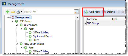 The Add New button within the Management window