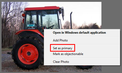 Choose 'Set as primary' for an image in Plant & Equipment